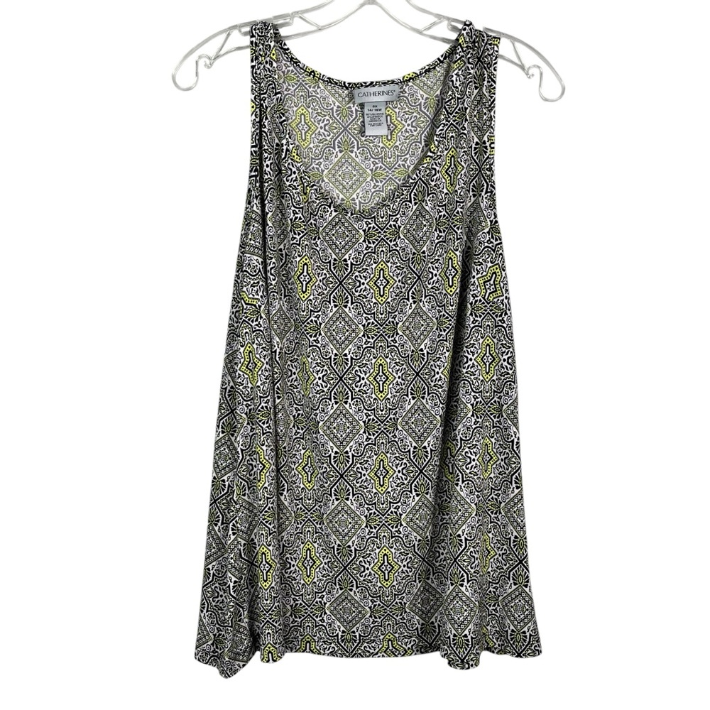 Catherines Women's Plus Size Black White Yellow No Iron Slinky Stretch Shell Top